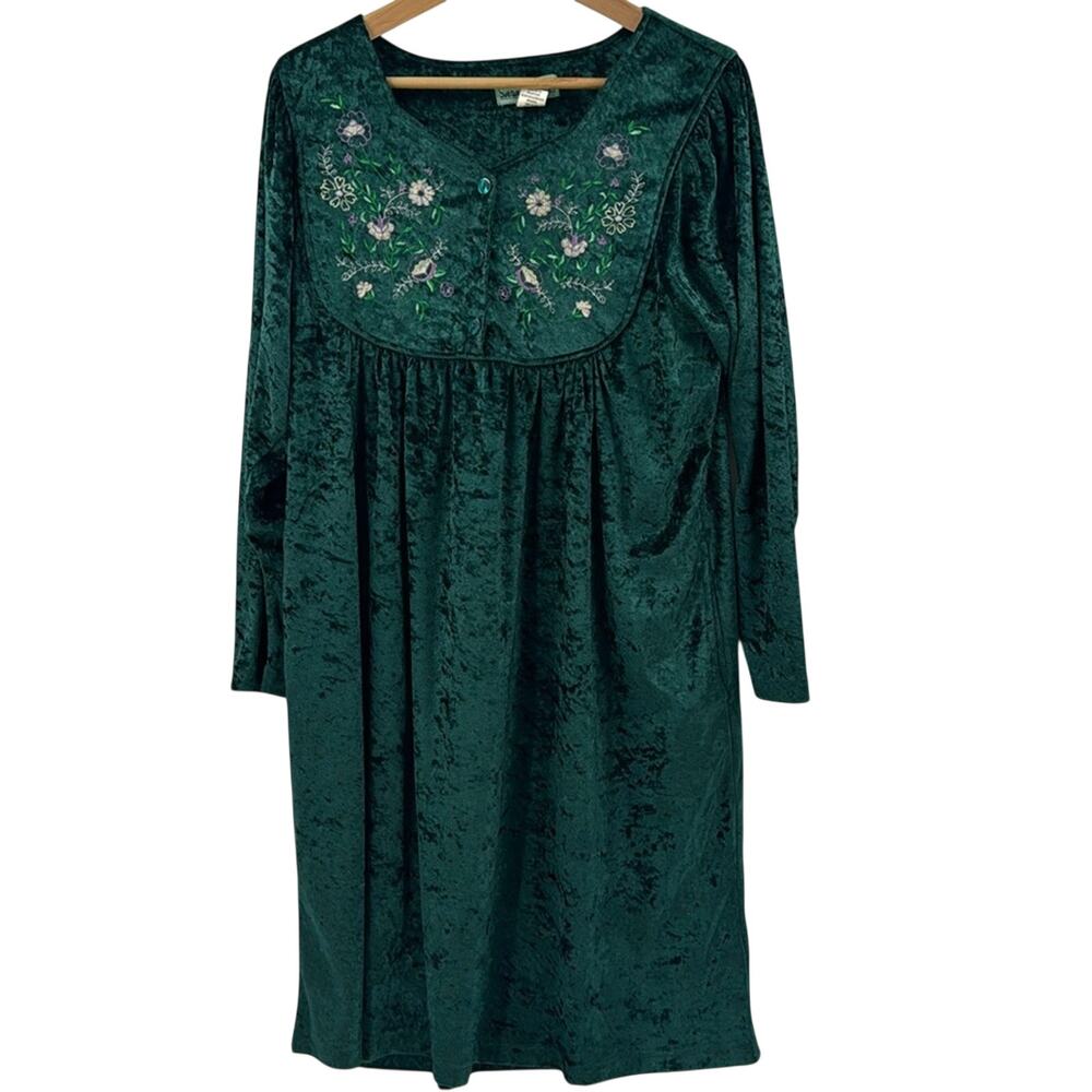 Sara Morgan green velvet embroidered tunic dress